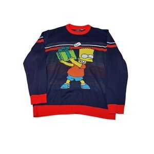 H&M The‎ Simpsons Bart Homer Christmas Sweater Navy Red Mens L
